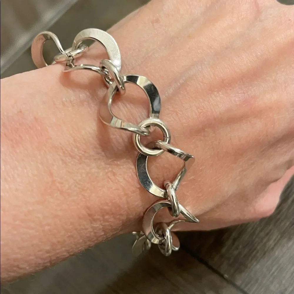 Vintage Sterling Silver Curved Circle Chain Link Toggle Bracelet, Length 7 3/4”